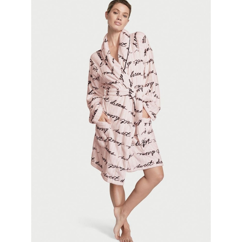 💗Victoria's Secret "SWEET DREAMS" Soft Pink Short Cozy Robe NWT $59 XS/S; M/L💗